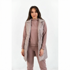  Жилет женский утепленный с отложным воротником, цвет-бежевый