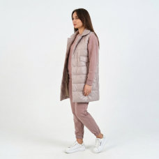  Жилет женский утепленный с отложным воротником, цвет-бежевый