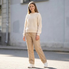 Брюки подростковые утепленные флисом для девочки, цвет-капучино Брюки подростковые утепленные флисом для девочки, цвет-капучино