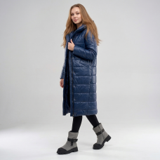 Пальто женское длинное для еврозимы, цвет-синий