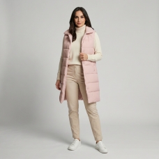 Жилет женский утепленный с отложным воротником, цвет-пудровый