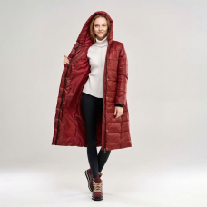 Пальто  женское длинное  для еврозимы, цвет-бордовый