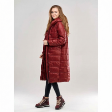 Пальто  женское длинное  для еврозимы, цвет-бордовый