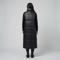  Жилет женский утепленный длинный с воротником стойкой, цвет-черный