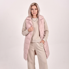 Жилет женский утепленный с отложным воротником, цвет-пудровый