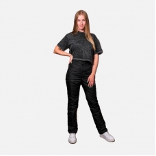 Брюки  женские утепленные на поясе с завышенной талией, цвет - черный