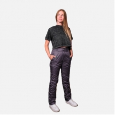 Брюки  женские утепленные на поясе с завышенной талией, цвет - графит