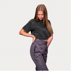 Брюки  женские утепленные на поясе с завышенной талией, цвет - графит