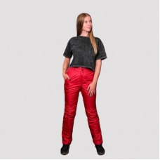 Брюки  женские утепленные на поясе с завышенной талией, цвет  - красный