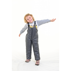 Детский утепленный полукомбинезон из мягкой курточной глянцевой ткани, цвет - серый