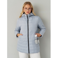 Утепленная женская куртка с капюшоном светло- серая