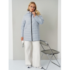Утепленная женская куртка с капюшоном светло- серая