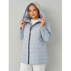 Утепленная женская куртка с капюшоном светло- серая