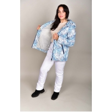 Костюм утепленный женский (голубой оригами куртка , белые брюки)