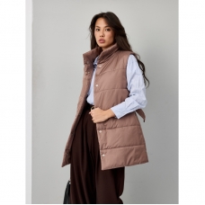 Жилет женский с поясом утепленный , цвет-кофе