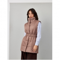 Жилет женский с поясом утепленный , цвет-кофе