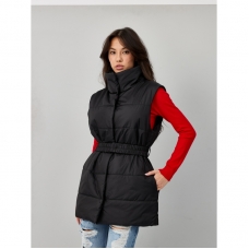 Жилет  женский с поясом утепленный ,  цвет-черный