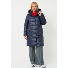 Пальто зимнее с объёмным капюшоном и с накладными карманами, цвет-синий