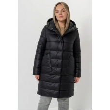 Пальто зимнее с объёмным капюшоном и с накладными карманами, цвет-черный