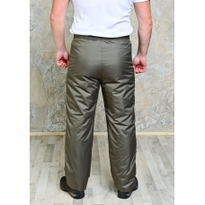 Утепленные синтепоном мужские брюки на поясе- резинка, цвет-хаки