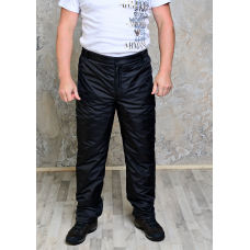Утепленные синтепоном мужские брюки на поясе- молния, цвет- черный