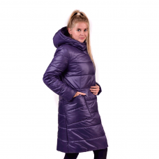 Пальто зимнее с объёмным капюшоном и с накладными карманами, цвет-баклажан