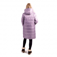 Пальто зимнее с объёмным капюшоном и с накладными карманами, цвет-лиловый