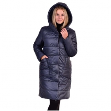 Пальто зимнее с объёмным капюшоном и с накладными карманами, цвет-индиго