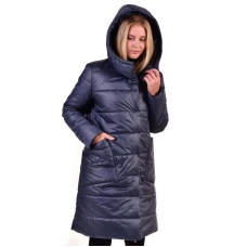 Пальто зимнее с объёмным капюшоном и с накладными карманами, цвет-индиго