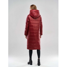 Длинное женское пальто  для еврозимы, цвет-бордовый