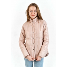 Утепленная  женская куртка-рубашка,цвет-пудровый