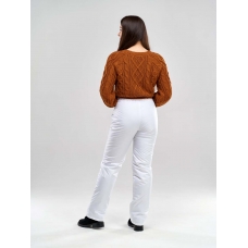 Утепленные женские брюки на поясе с завышенной талией, цвет - белый