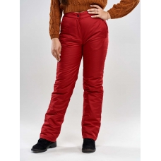 Утепленные женские брюки на поясе с завышенной талией, цвет - красный