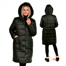 Пальто зимнее с объёмным капюшоном и с накладными карманами, цвет-черный